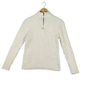 Lauren Ralph Lauren Sweater Womens XL White 1/4 Zip Long Sleeve Preppy